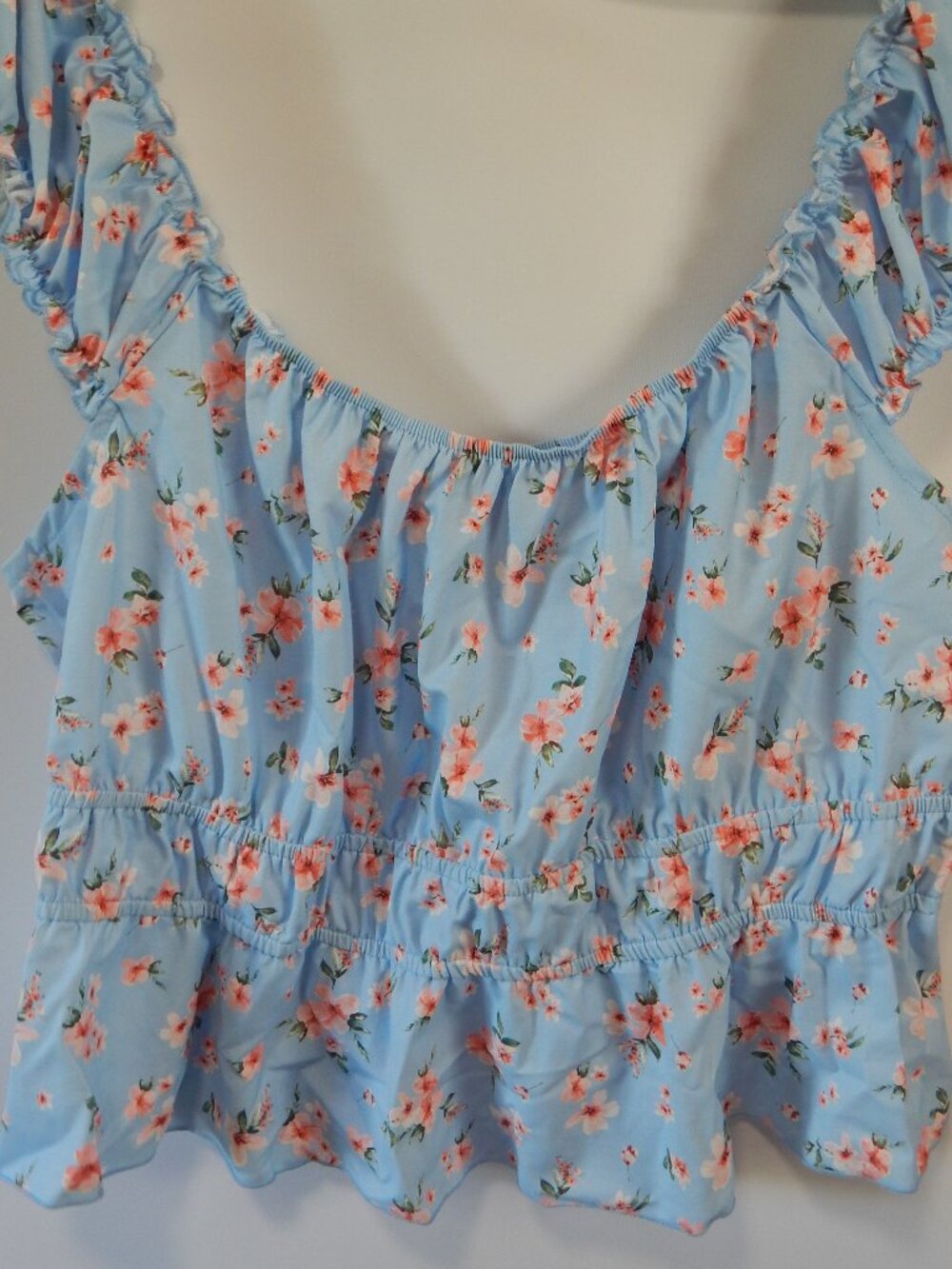 Arula Blue Floral Crop Peasant Top Size B